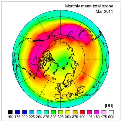 Ozono, la situazione a marzo 2011 (FOTO ESA)