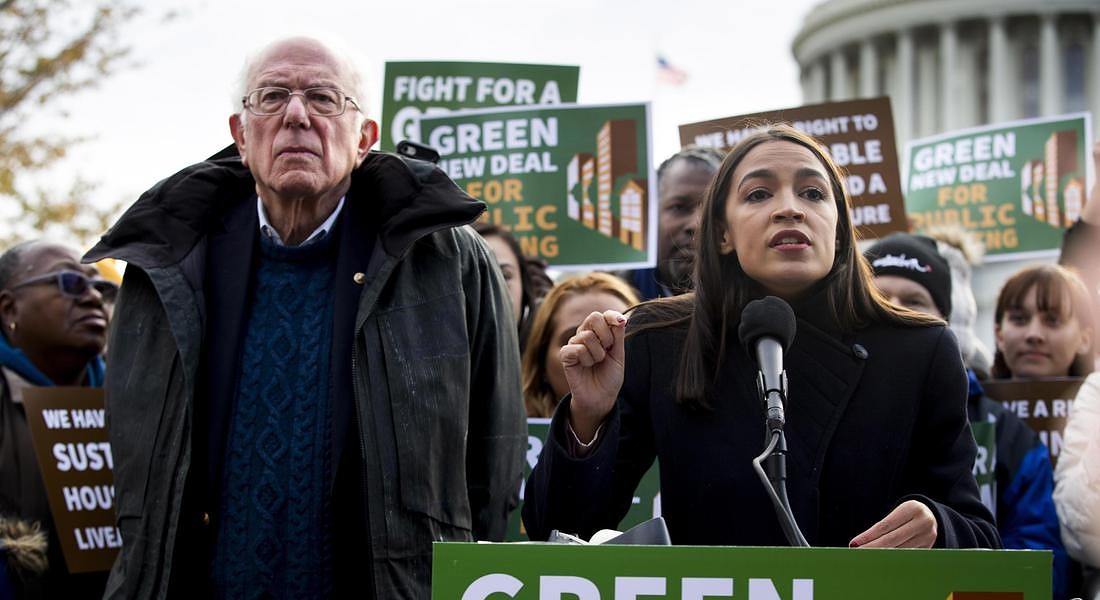 Bernie Sanders and Alexandria Ocasio-Cortez rally on legislation on public housing © EPA