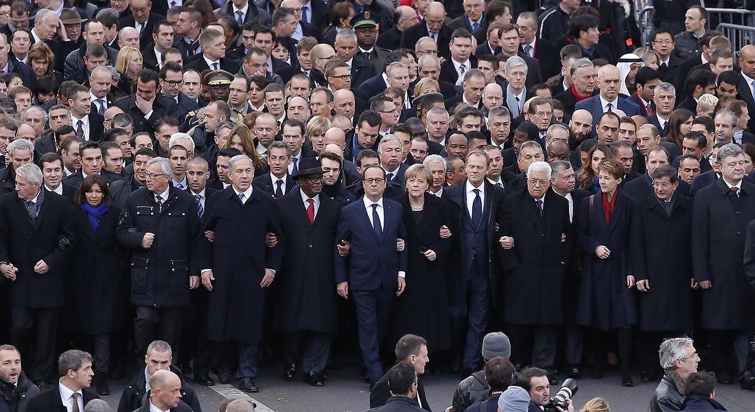 World leaders gather after Charlie Hebdo terror attacks - 2015 © EPA