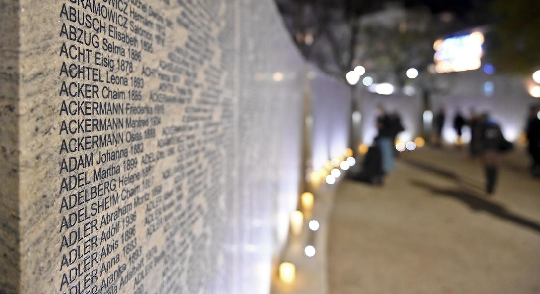 A view of the ceremonial opening of the Shoah Walls of Names at Ostarrichi Park in  Vienna, © EPA