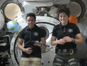 Le astronaute Jessica Watkins e Samantha Cristoforetti durante il collegamento con la stampa Usa (fonte: NASA TV) (ANSA)