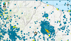 Mappa dei terremoti nella zona del Molise colpita dal sisma del 28 marzo 2023. In arancione i più recenti (fonte: INGV) (ANSA)