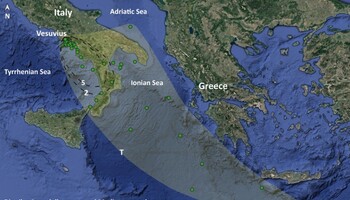 Le ceneri sono arrivate fino in Grecia (fonte INGV) (ANSA)