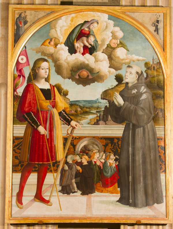 Madonna col Bambino in gloria tra i santi Giuliano e Antonio da Padova, olio su tela di Lorenzo di Giovanni de Carris  © Ansa