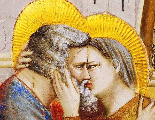 Giotto: L'incontro tra Gioacchino e Anna alla Porta d'Oro (part). Padova, Cappella degli Scrovegni © ANSA