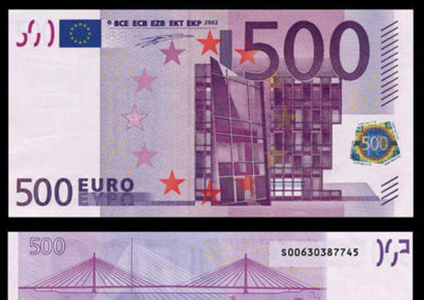 Una foto delle due facce di una banconota da 500 euro. © ANSA 