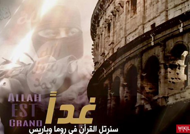 L'immagine di un messaggio postato su un social network islamista da un supporter dell'Isis © ANSA