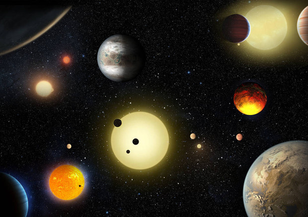 Rappresentazione artistica di alcuni dei pianeti esterni al Sistema Solare scoperti dal telescopio spaziale Kepler, nuovi possibili obiettivi per cercare ET (fonte: NASA/W. Stenzel) © Ansa