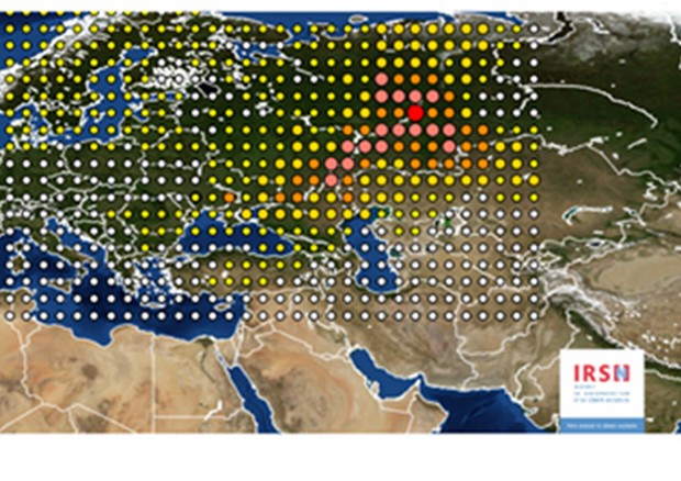 La mappa delle rilevazioni del rutenio sull'Europa elaborata dall'Istituto di Radioprotezione e Sicurezza Nucleare francese (Irsn) (fonte: IRSN) © Ansa