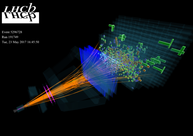 Un'immagine di collisioni fra protoni nell'esperimento LHCb avvenute il 23 maggio 2017 (fonte: LHCb/CERN) © Ansa