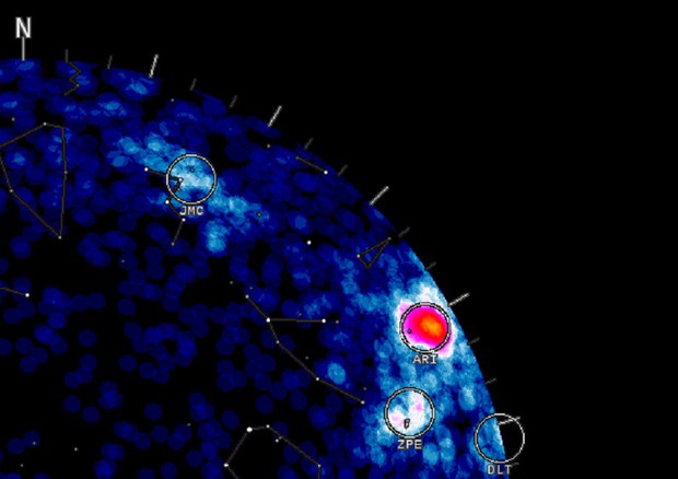 Le stelle cadenti 'fantasma' viste con il radar dell'osservatorio canadere Cmor (fonte: CMOR/ Spaceweather) © Ansa