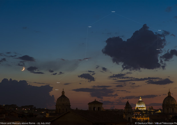 Luna e Mercurio nel cielo di Roma il 25 luglio (fonte: Gianluca Masi - Virtual Telescope Project) © Ansa