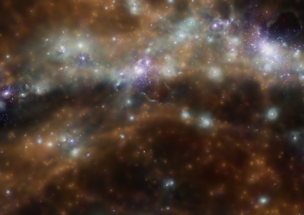 Rappresentazione grafica della ragnatela cosmica che pervare lo spazio tra le galassie (fonte: K. Dolag, Universitäts-Sternwarte München, Ludwig-Maximilians-Universität München, Germany) © Ansa