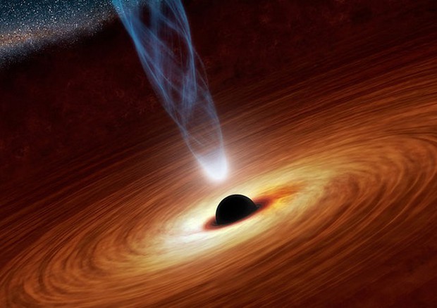 Rappresentazione artistica di un buco nero e del suo orizzonte degli eventi, il limite oltre il quale tutto, luce compresa, è ingoiato dalla sua attrazione gravitazionale. (fonte: (NASA-JPL-Caltech) © Ansa