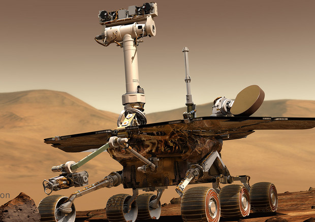 Rappresentazione artistica del rover Opportunity della Nasa, che 15 anni fa ha cominciato a esplorare Marte (fonte: NASA/JPL/Cornell University) © Ansa