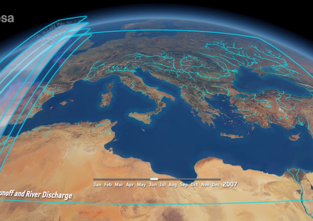 Rappresentazione grafica del ciclo dell'acqua nel bacino del Mediterraneo (fonte: ESA/Planetary Visions) © Ansa