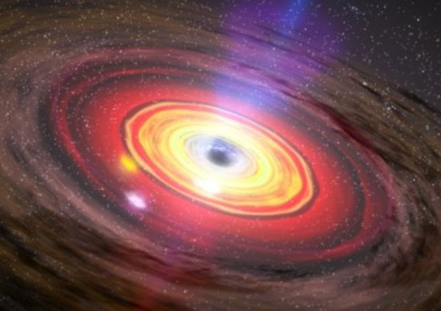 Rappresentazione artistica di un getto di materia sprigionato da un buco nero supermassiccio (fonte: NASA/Dana Berry/SkyWorks Digital) © Ansa
