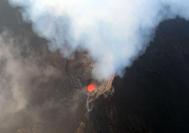 Fotografia aerea di un pennacchio di gas emesso dal vulcano Manam (fonte: Emma Liu/Above) © Ansa