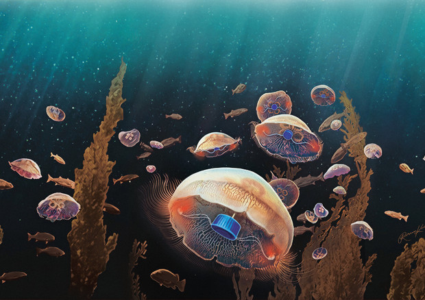 Meduse bioniche. Hanno sensori che potranno trasformarle in sentinelle della vita negli oceani, al servizio della biologia (fonte: Rebecca Konte/Caltech) © Ansa