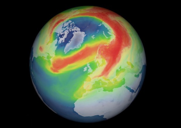 l buco dell’ozono sull’Artico visto dal satellite europeo Sentinel-5P (fonte: modified Copernicus data (2020) processed by DLR/BIRA/ESA) © Ansa