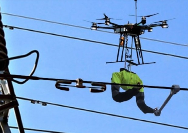 Rappresentazione di droni per la manutenzione delle linee elettriche ad alta tensione (fonte: Università Federico II di Napoli) © Ansa