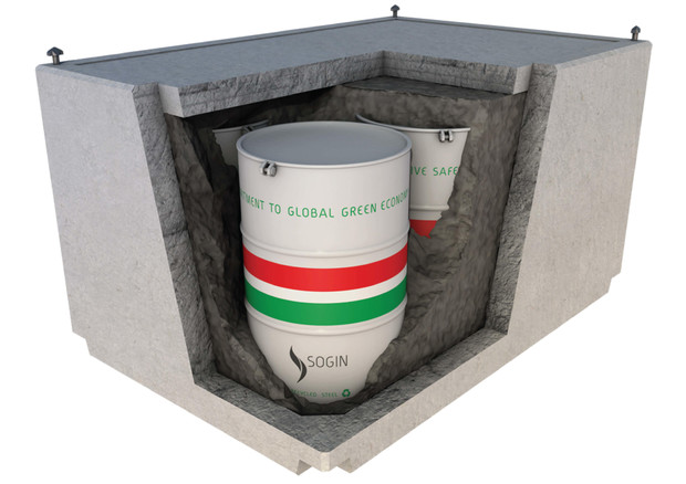 Il rendering del progetto del deposito di rifiuti radioattivi: la seconda barriera del Deposito  Nazionale, il modulo © ANSA