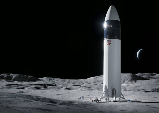 Rappresentazione artistica del lander lunare della SpaceX per il programma Artemis (fonte: SpaceX) © Ansa