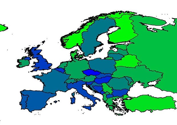 Mappa dei decssi per Covid-19 in Europa (fonte: Giovanni Sebastiani/ CNR) © Ansa