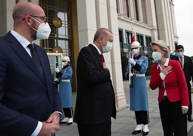 EU Council President Charles Michel and President of EU Commission Ursula Von der Leyen visit Turkey © EPA