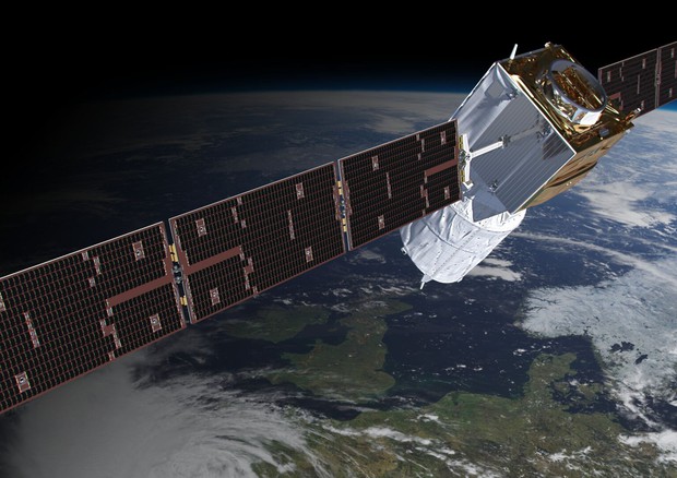 Rappresentazione artistica del satellite europeo Aeolus (fonte: ESA/ATG medialab) © Ansa