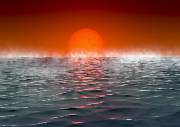 Rappresentazione artistica della superficie di uno degli Hycean planet, ricchi di acqua e idrogeno (fonte: Amanda Smith, Università di Cambridge) © Ansa