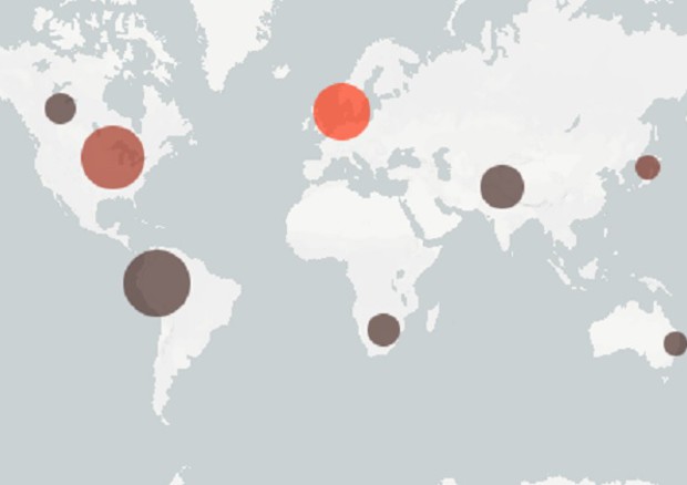 Attuale distribuzione della variante Lambda nel mondo, secondo la mappa elaborata dalla banca dati Gisaid (fonte: Gisaid) © Ansa
