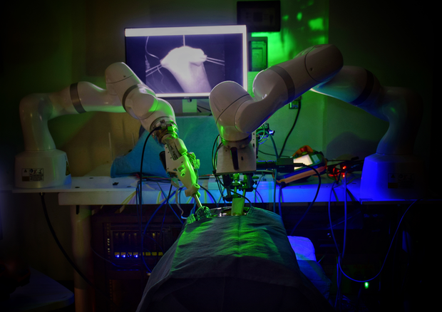 Un momento del primo intervento chirurgico eseguito autonomamente da un robot (fonte: Johns Hopkins University) © Ansa