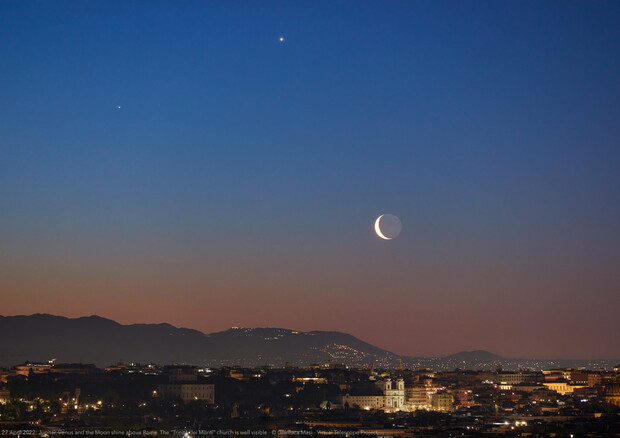 Venus and Jupiter meet the Moon over the city of Rome (April 27, 2022) (Source: Gianluca Masi / Virtual Telescope Project) © Ansa