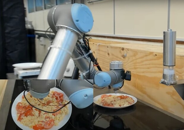 Il robot chef assaggia le uova strapazzate (fonte: Cambridge University, YouTube) © Ansa