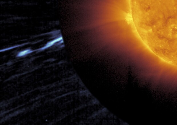 Scoperto il mistero dell’inversione del vento solare (fonte: ESA & NASA/Solar Orbiter/EUI & Metis Teams and D. Telloni et al.) © Ansa