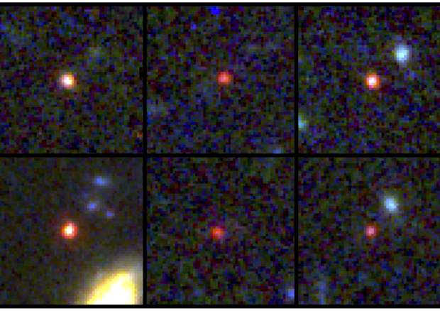 Images of the six galaxies as they were 500-700 million years after the Big Bang (Source: NASA, ESA, CSA, I. Labbe (Swinburne University of Technology) Image processing: G. University of Copenhagen)) © Ansa