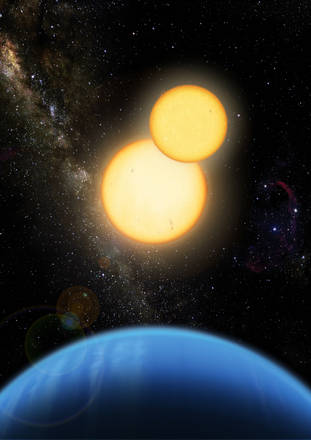 Rappresentazione artistica del pianeta con due soli Kepler-35 (fonte: Lynette Cook)