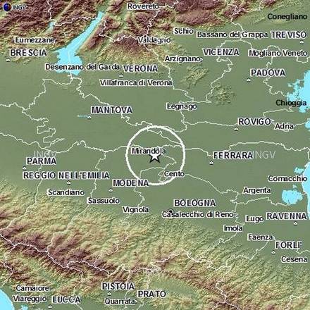 Localizzazione del terremoto di magnitudo 5,9 nel ferrarese (fonte: INGV)