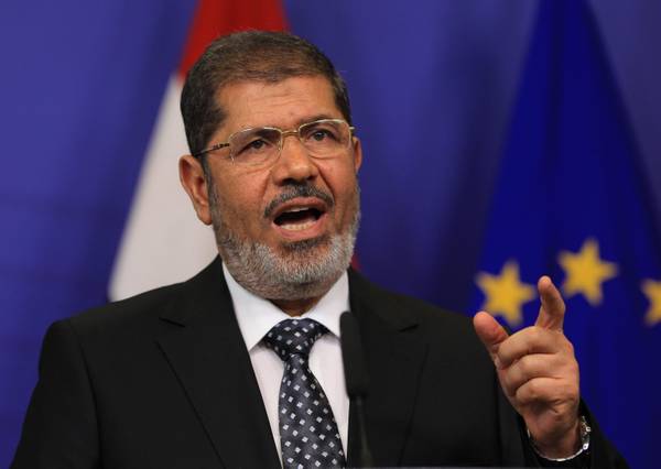 Egyptian President Mohamed Morsi during a press conference today in Brussels