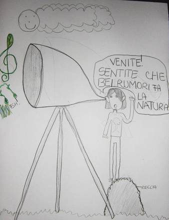 Il grande 'orecchio' che ascolta la natura disegnato da Rachele (fonte: Rachele Ferretti)