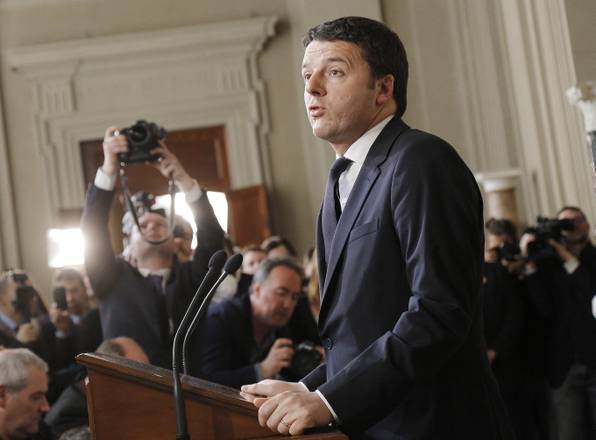 Premier-in-waiting Matteo Renzi at the Quirinale Palace after getting a mandate from President Giorgio Napolitano