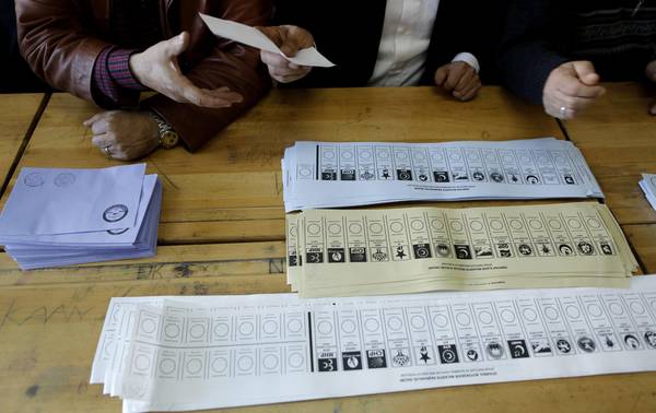 Ballot papers in a polling station in Istanbul