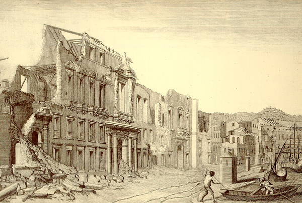 Le rovine del Palazzo Reale di Messina, crollato per il terremoto del 1783 (fonte: Atlante iconografico allegato alla “Istoria” di M. Sarconi, 1784)
