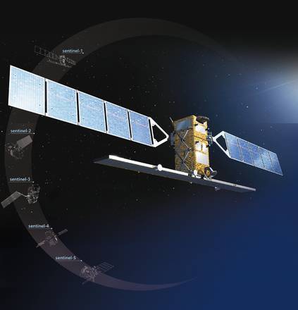 Rappresentazione grafica della costellazione delle Sentinelle del programma Copernicus (fonte: ESA)