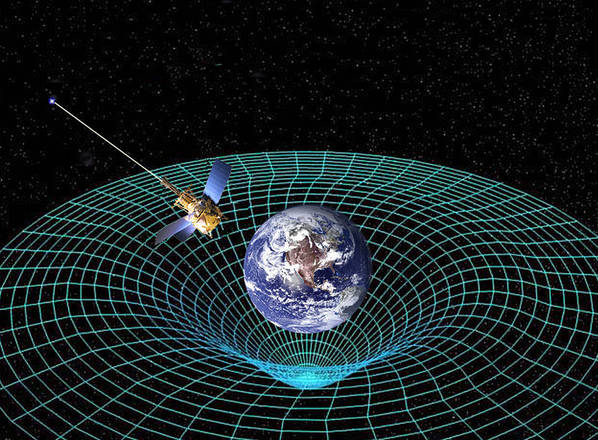 Rappresentazione artisitica della curvatura dello spaziotempo e della missione Gravity Probe B (fonte: NASA)