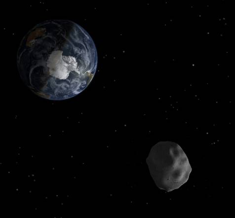 Rappresentazione artistica del passaggio di un asteroide vicino alla Terra (fonte: NASA/JPL)