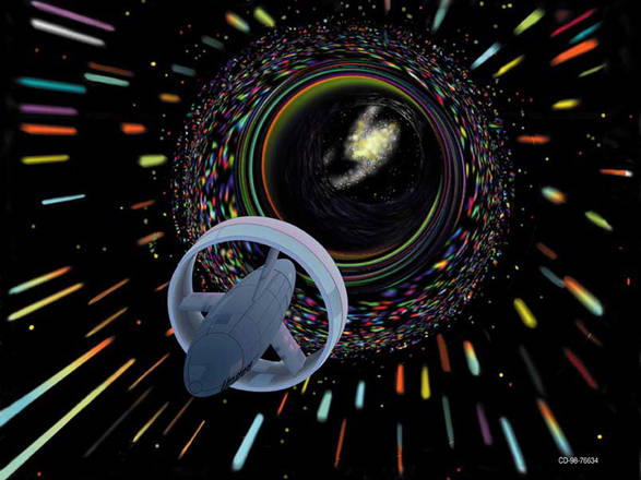 Rappresentazione artistica di un viaggio interstellare attraverso un cunicolo dello spazio-tempo (fonte:NASA, Les Bossinas, Cortez III Service Corp.)