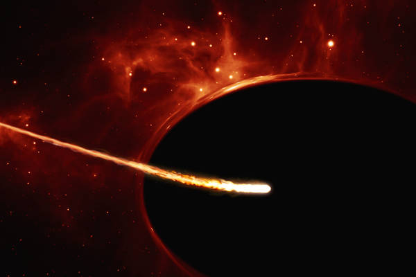 Rappresentazione artistica di una stella attirata dalla fortissima gravità di un buco nero (fonte: ESO, ESA/Hubble, M. Kornmesser)