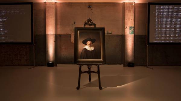 Il ritratto dipinto dall'intelligenza artificiale, riproducendo lo stile di Rembrandt (fonte: The Next Rembrandt)